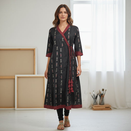 Handloom Anarkali Kurta & Pant, Black | We Handloom