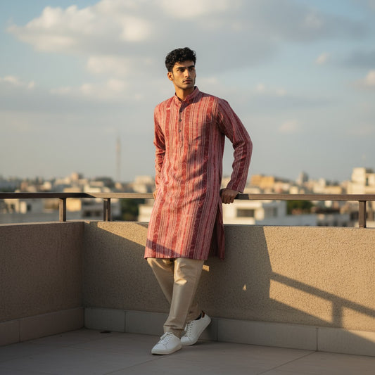 Handloom Men's Pink Kurta