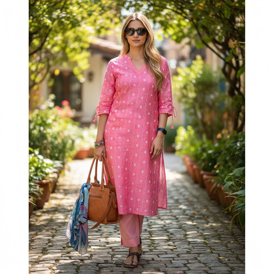 Handloom Pink Kurta & Pant Set
