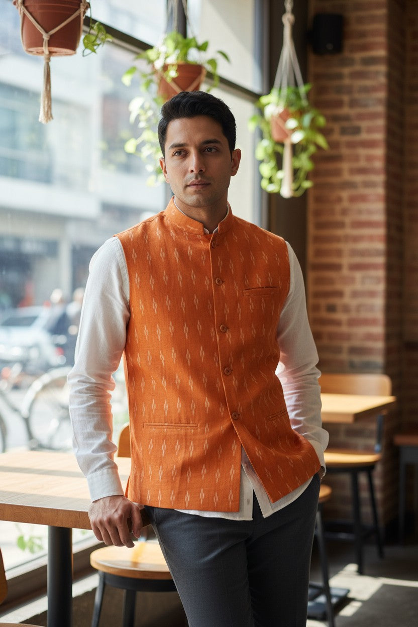 Handloom Orange Men's Jacket