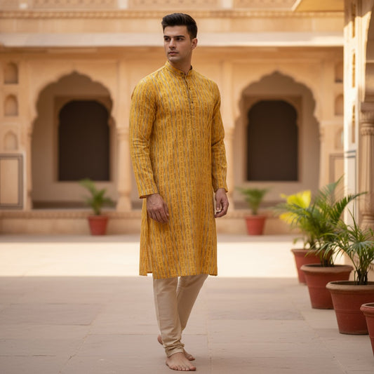 Handloom Men's Yellow Kurta