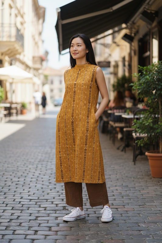 Handloom Yellow Halter Neck Kurta Set