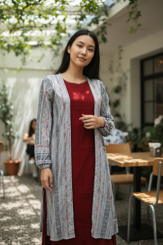 Handloom Designer White & Marron Shrug Set