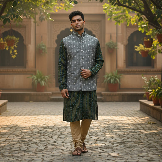 Handloom Mens Grey Dali Modi Jacket