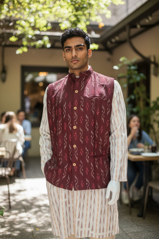 Handloom Maroon Modi Jacket