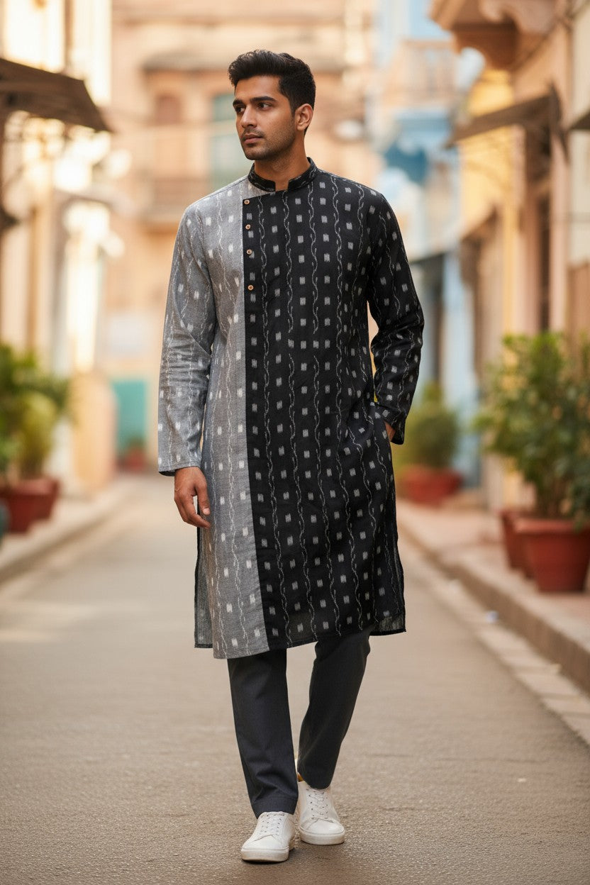 Handloom Deisgner Half Half Mens Kurta