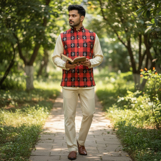 Handloom Maroon Star Men's Jacket