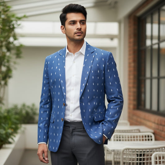 Handloom Mens Blue Dot Blazer