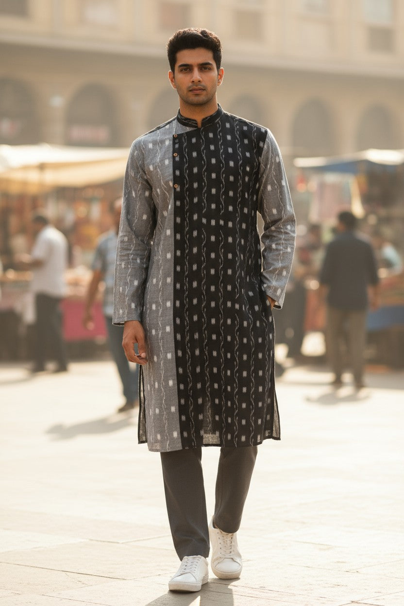 Handloom Deisgner Half Half Mens Kurta