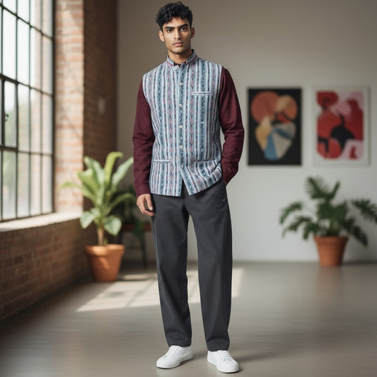 Ikkat Blue Modi Jacket