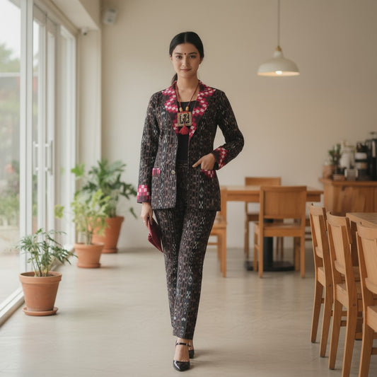 Handloom Cotton Stylish Black Blazer Suit