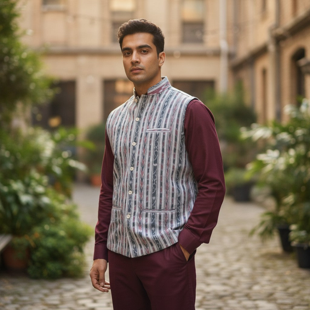 Ikkat Blue Modi Jacket