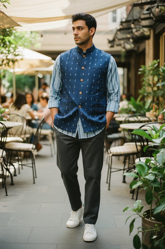 Handloom Blue Mens Modi Jacket