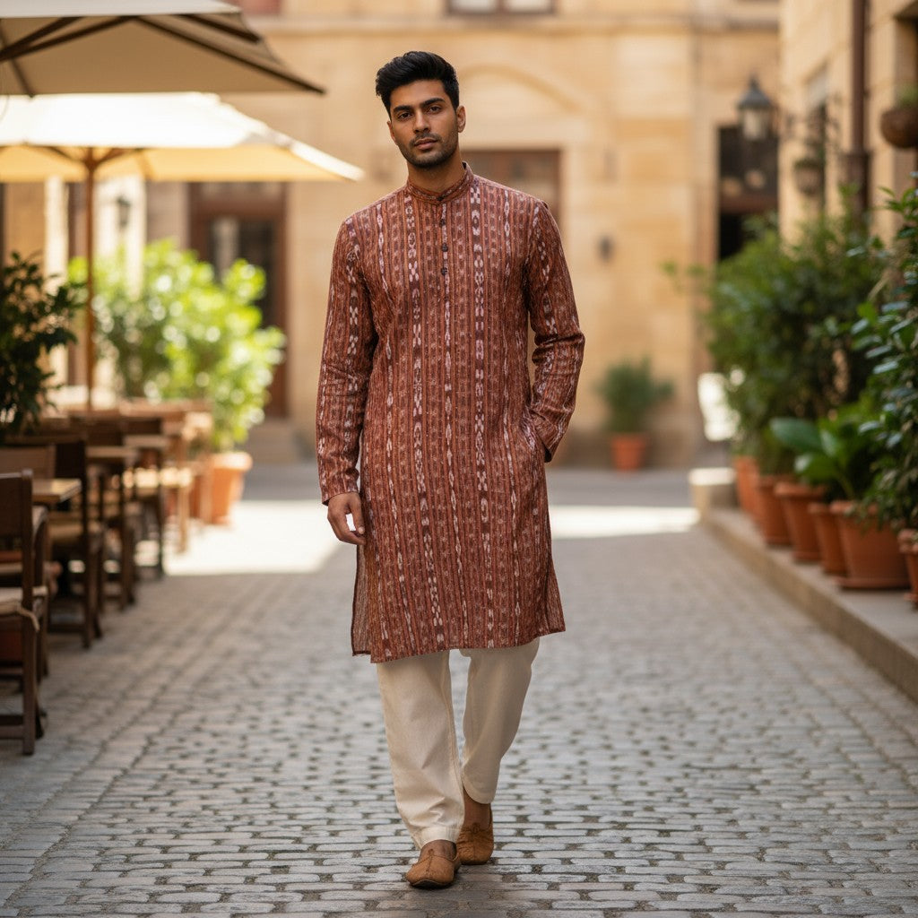 Handloom Cotton Maroon Mens Kurta