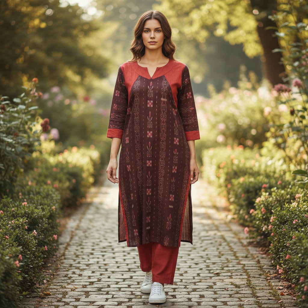 Cotton Maroon Kurta  & Pant Set