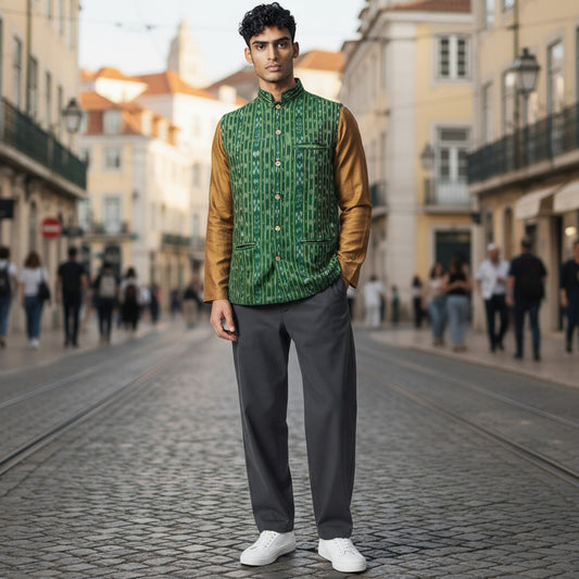 Men's Ikkat Green Modi Jacket
