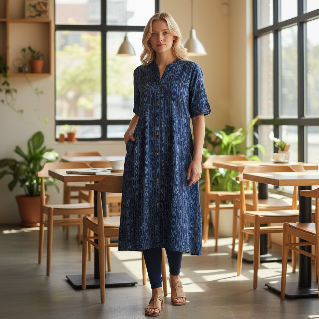 Handloom Blue Aline Kurta Set