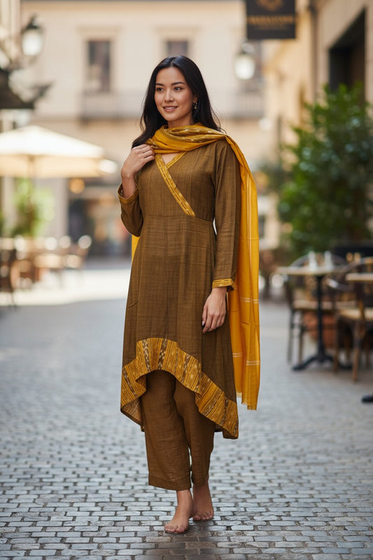 Handloom High Low Anarkali Kurta Dupatta Set