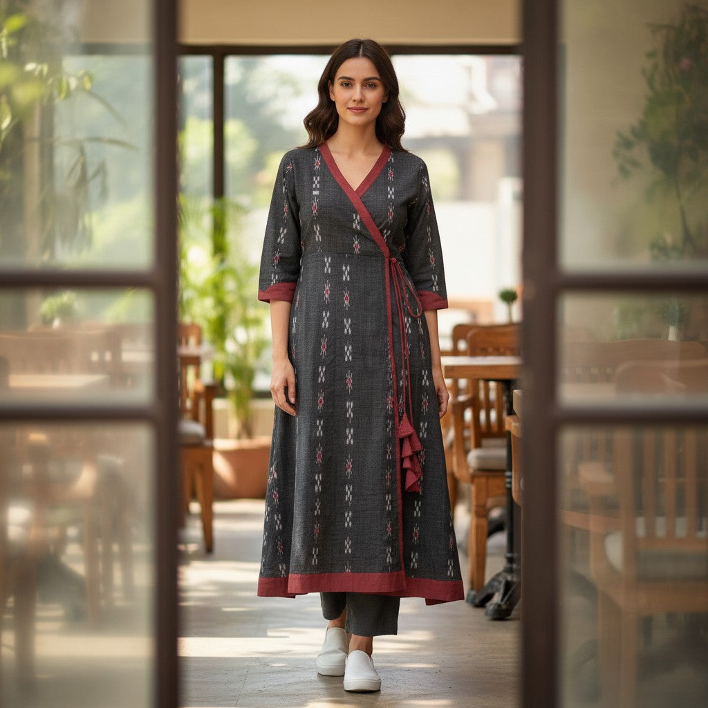 Handloom Anarkali Kurta & Pant, Black | We Handloom