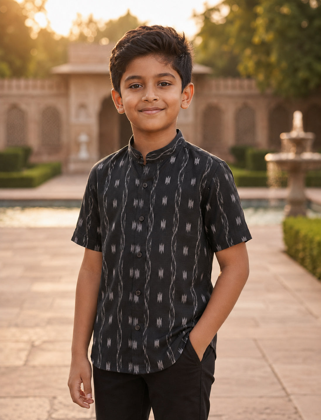 Boys Handloom Black Half Shirt