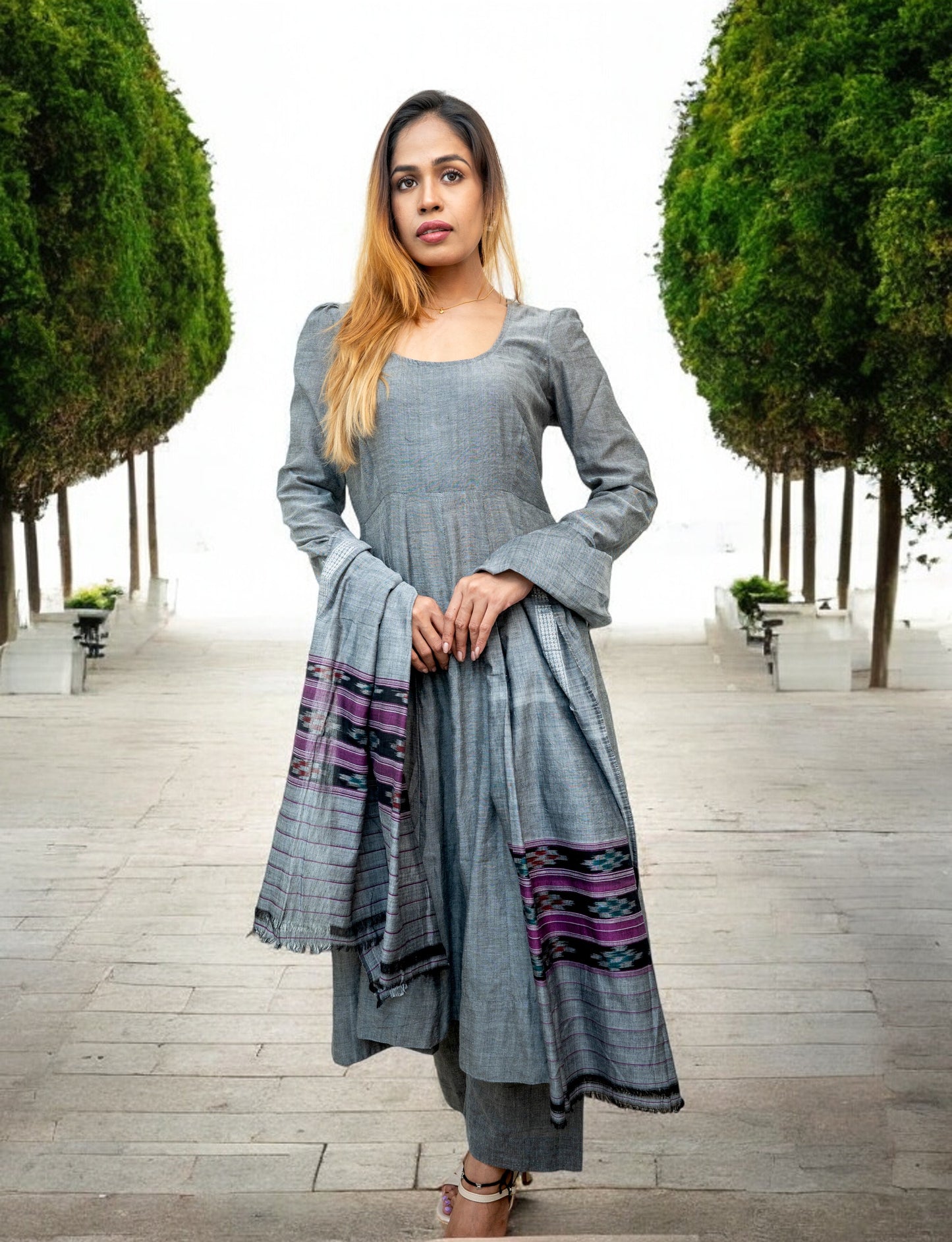 Cotton Anarkali Kurta ,Pant & Dupatta Set