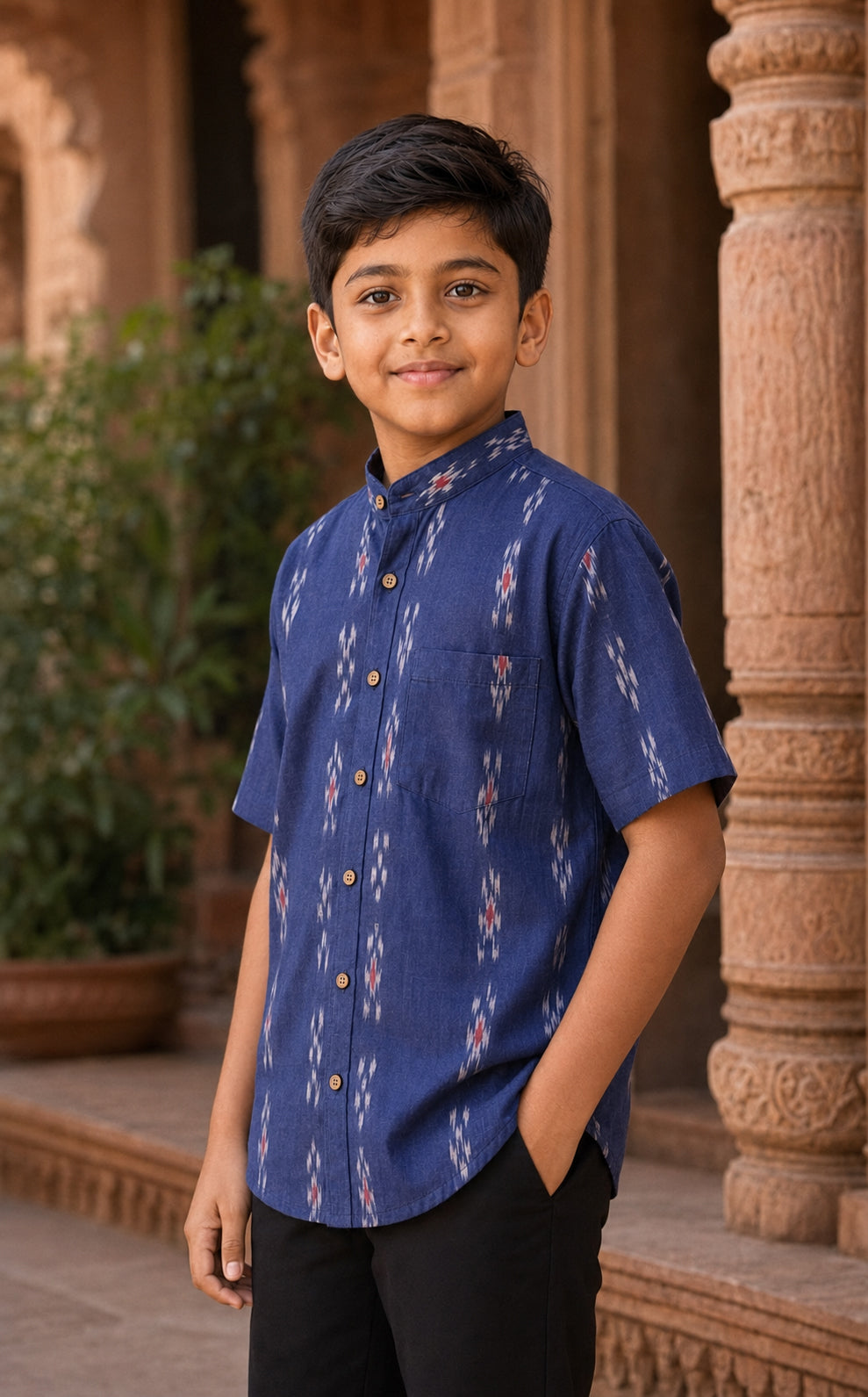 Boys Handloom Blue Shirt