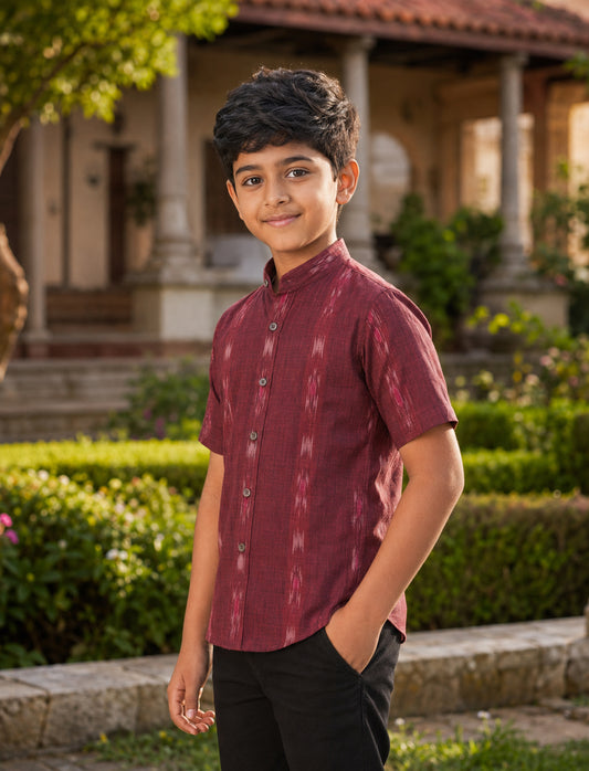 Handloom Boys Marron Half Shirt