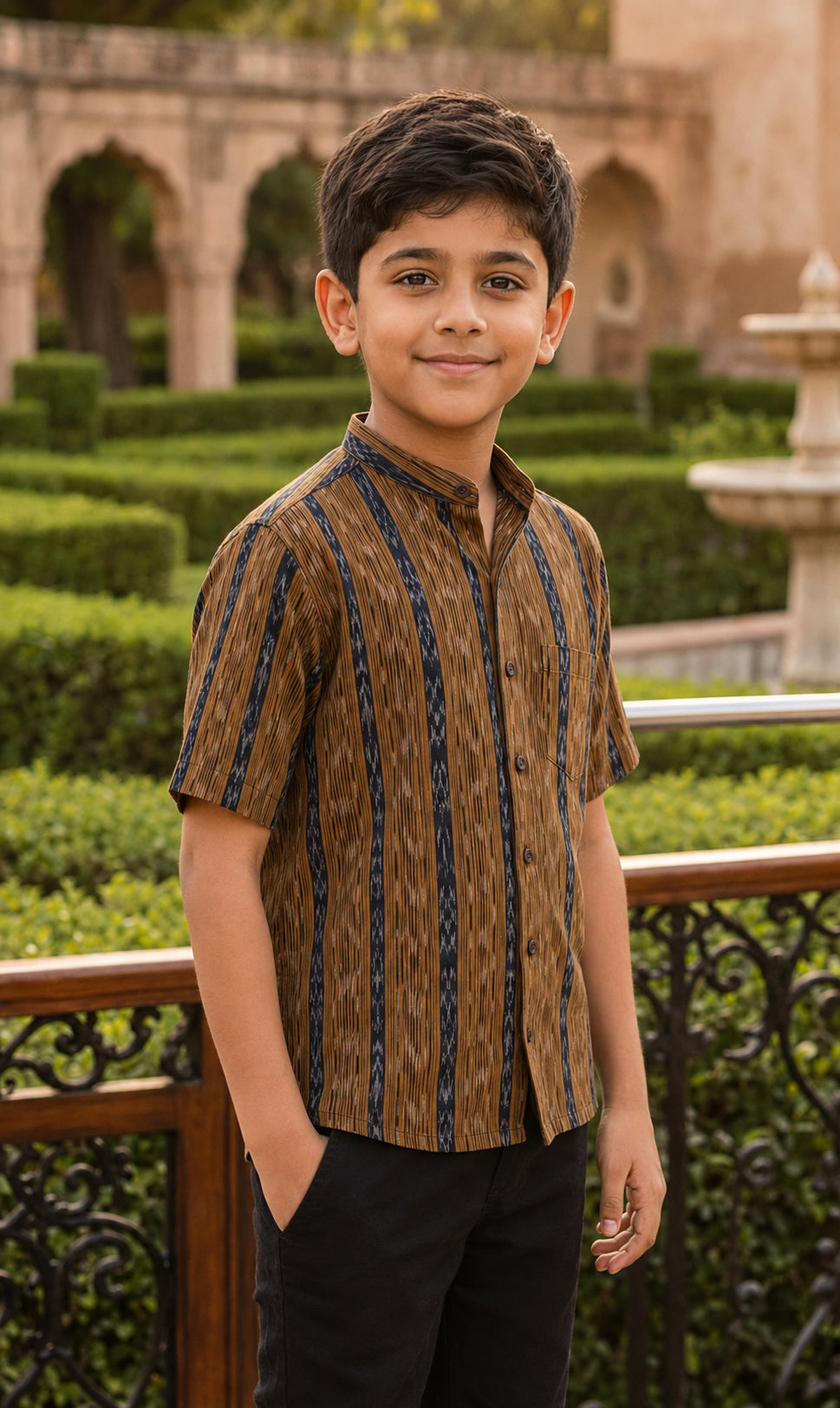Handloom Boys Mustard Half Shirt