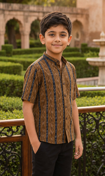 Handloom Boys Mustard Half Shirt
