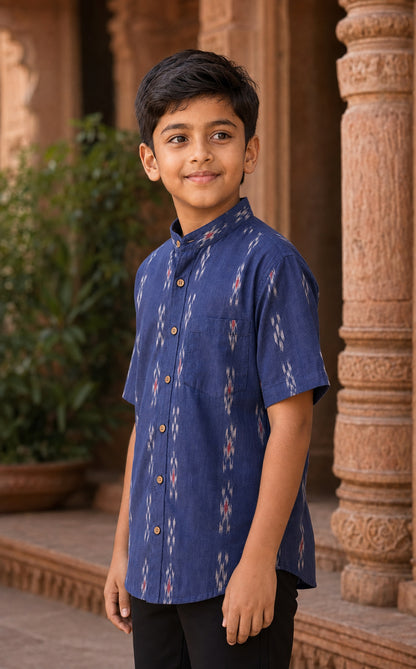 Boys Handloom Blue Shirt