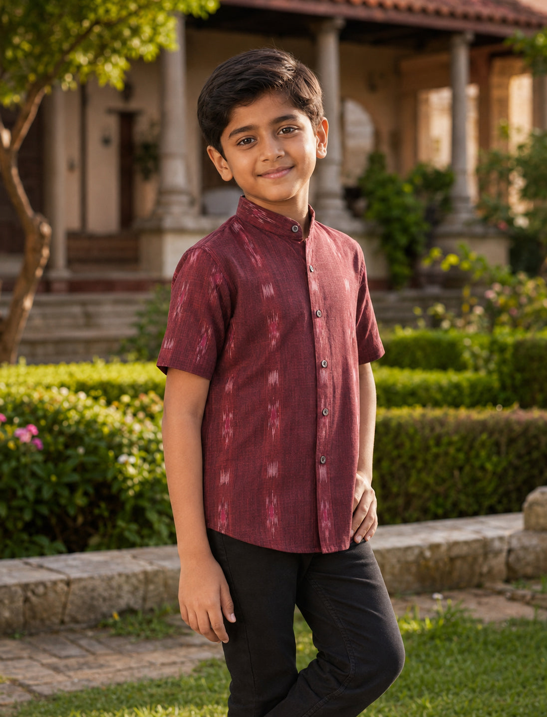 Handloom Boys Marron Half Shirt
