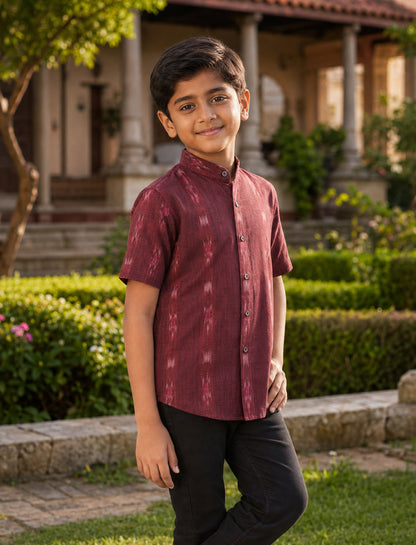 Handloom Boys Marron Half Shirt