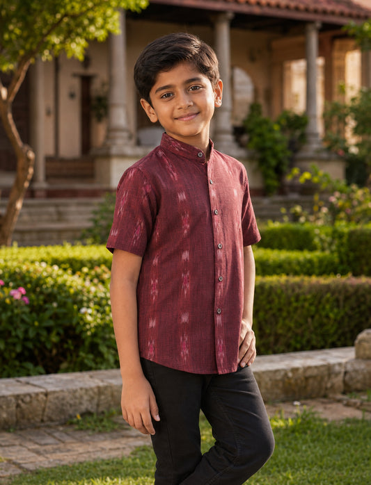 Handloom Boys Marron Half Shirt