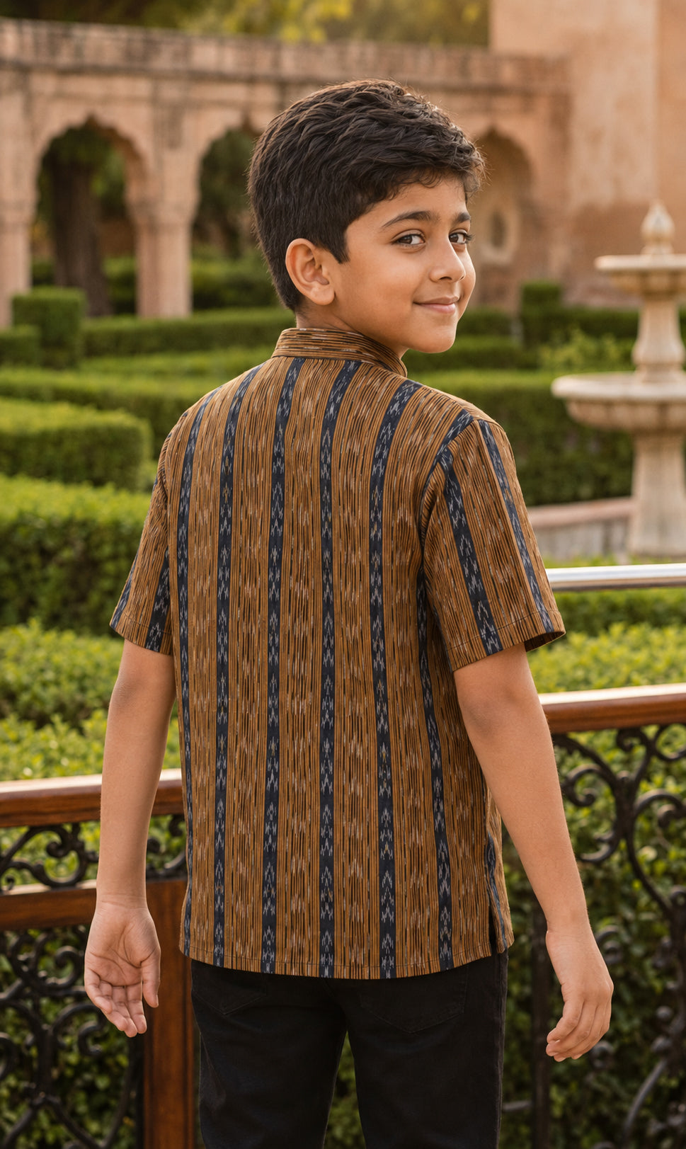 Handloom Boys Mustard Half Shirt