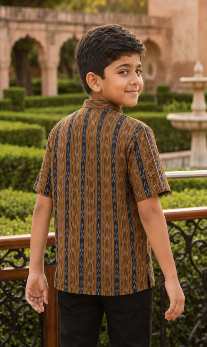 Handloom Boys Mustard Half Shirt
