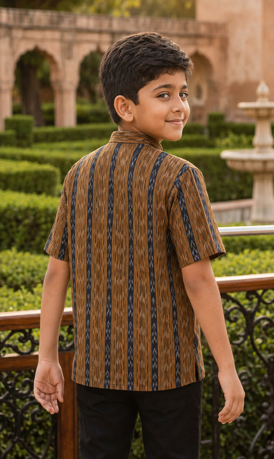 Handloom Boys Mustard Half Shirt