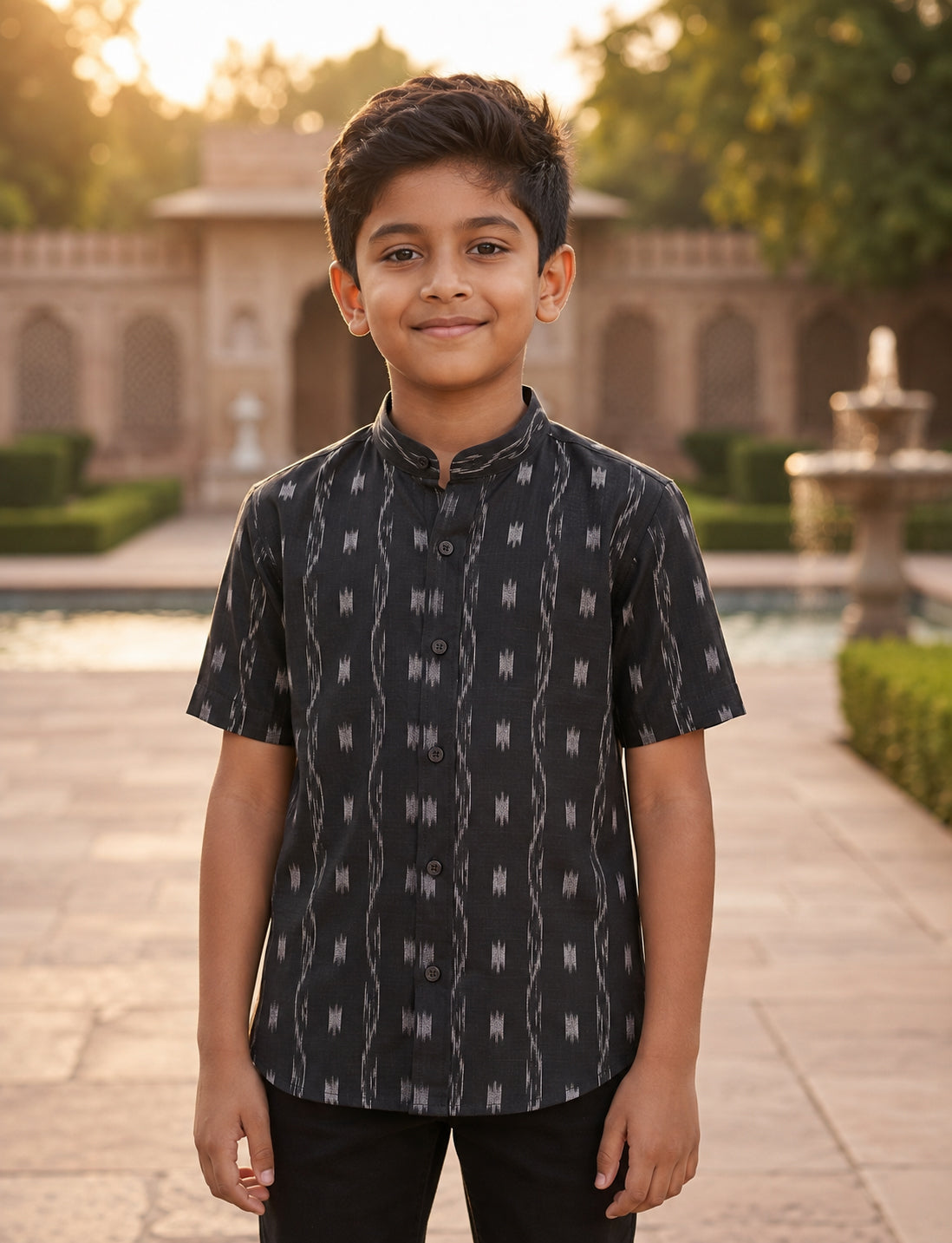 Boys Handloom Black Half Shirt