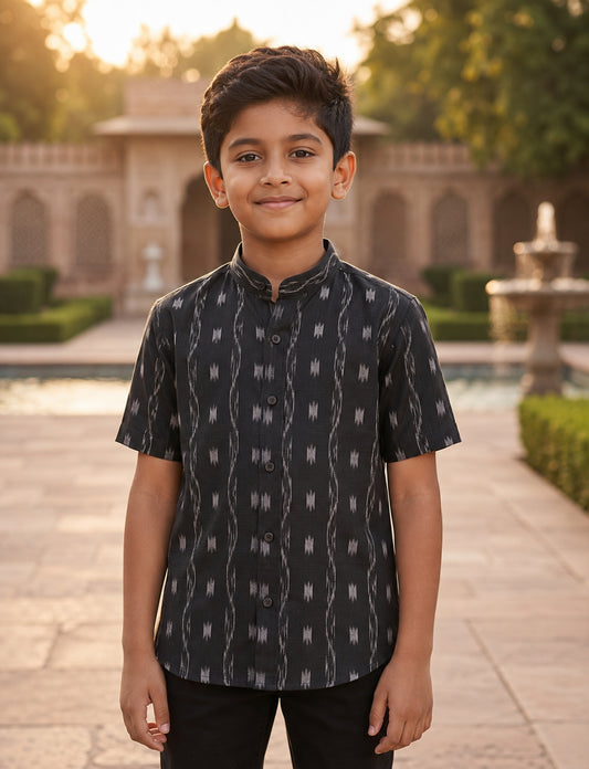 Boys Handloom Black Half Shirt
