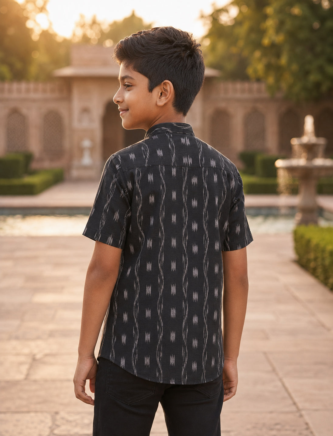 Boys Handloom Black Half Shirt