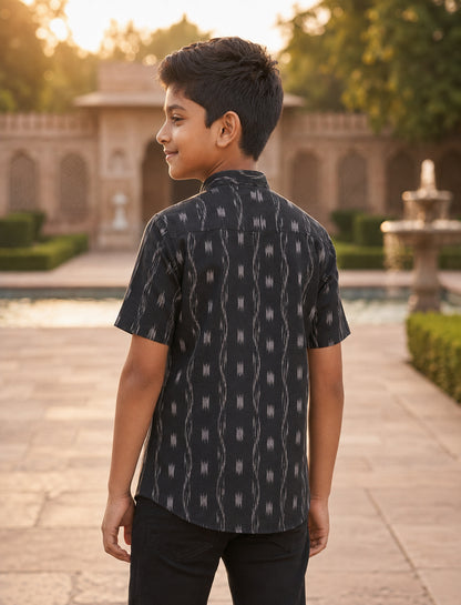 Boys Handloom Black Half Shirt