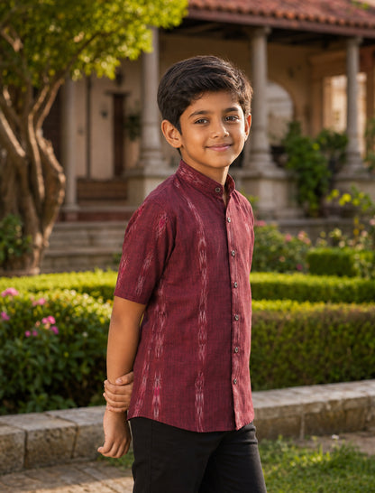 Handloom Boys Marron Half Shirt