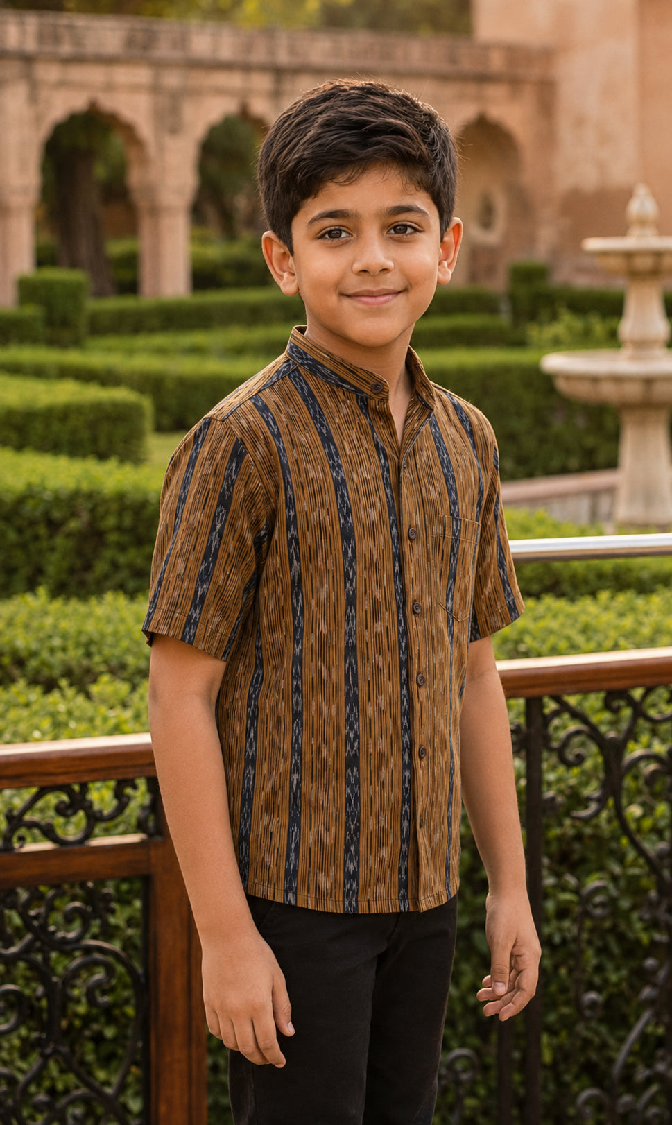 Handloom Boys Mustard Half Shirt
