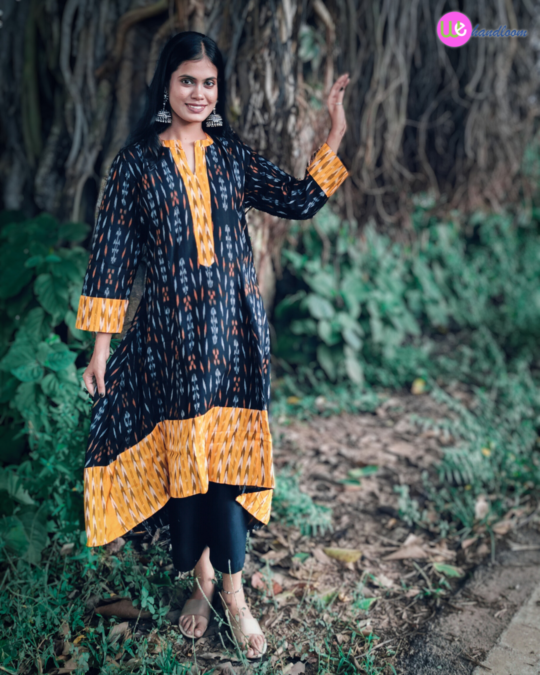 Handloom Pure Cotton Ikkat High-Low Kurta