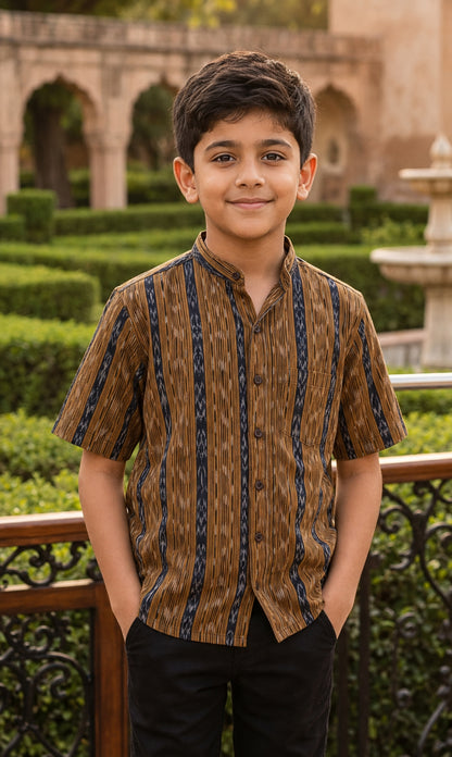 Handloom Boys Mustard Half Shirt