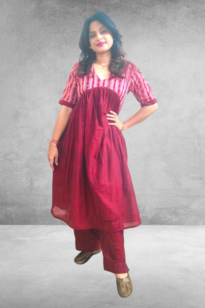 Handloom Maroon Kurta Set