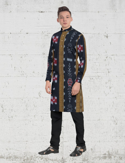 Cotton Mens Black Passapali Kurta