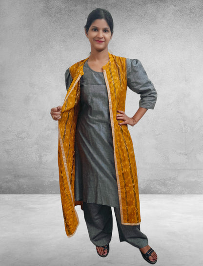 Women Cotton Yellow & Grey Shrug Set