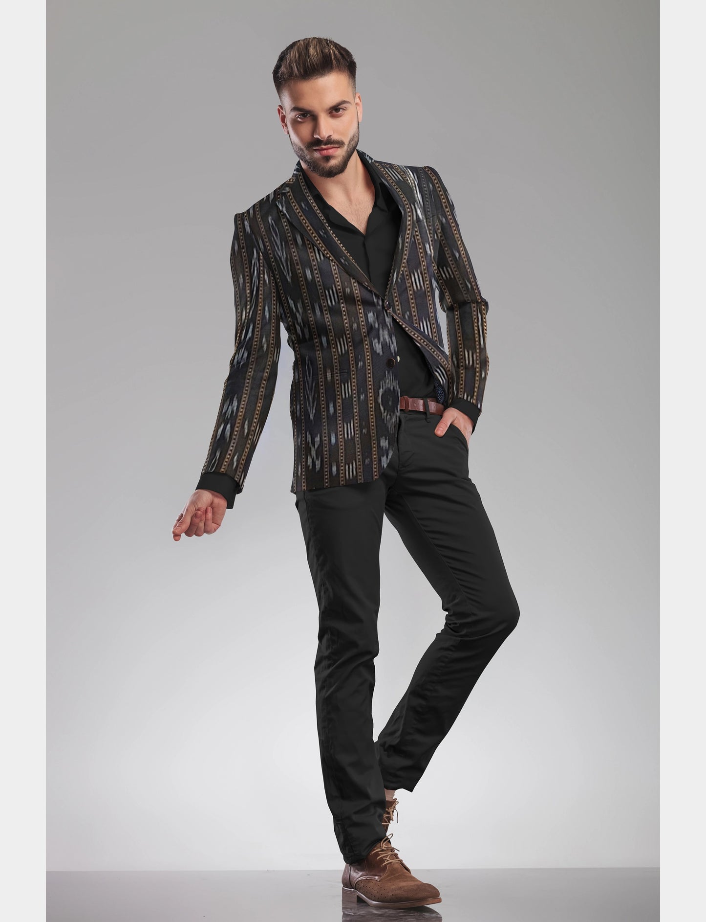 Mens Ikkat Causal Black Blazer