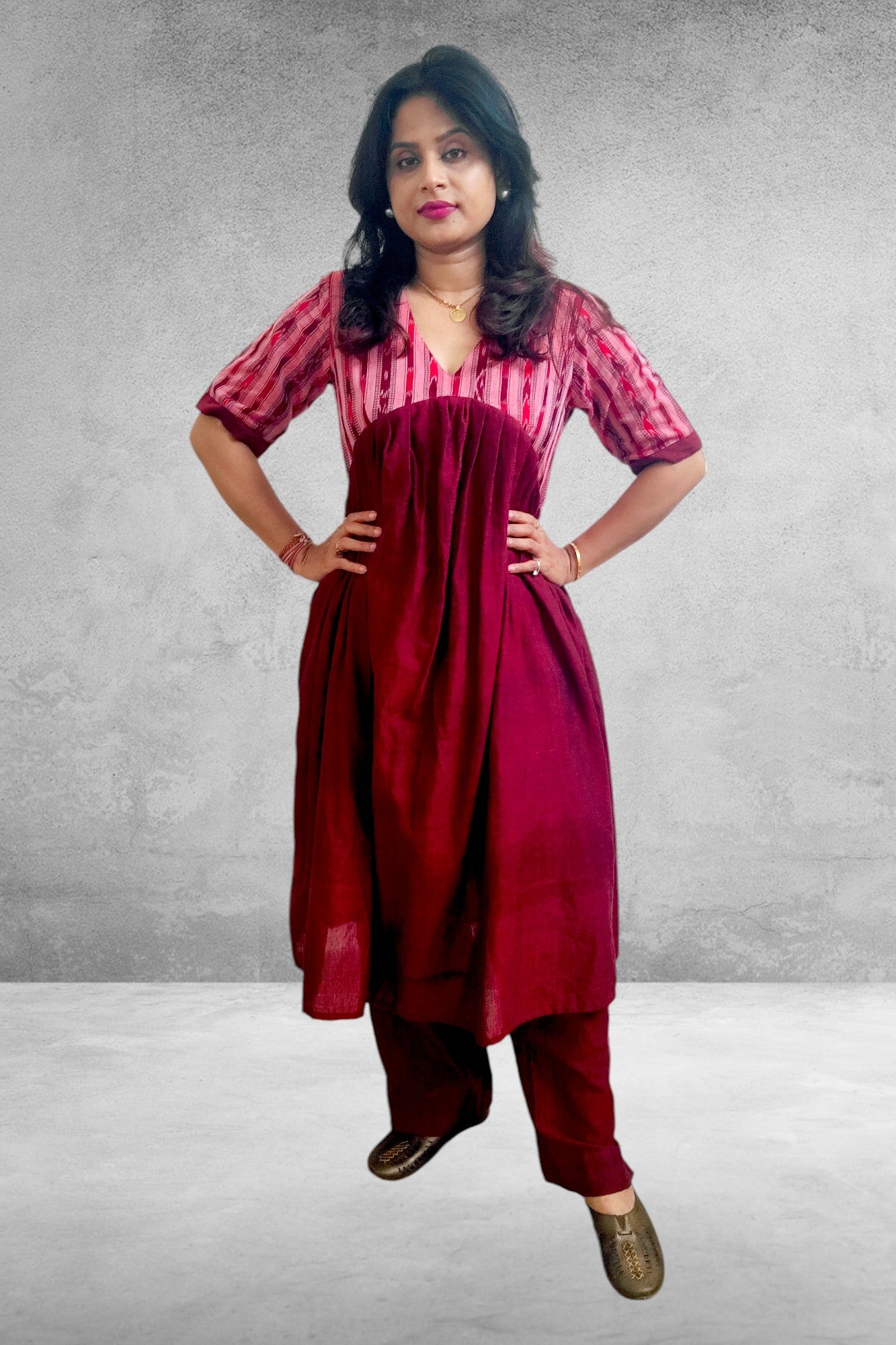 Handloom Maroon Kurta Set