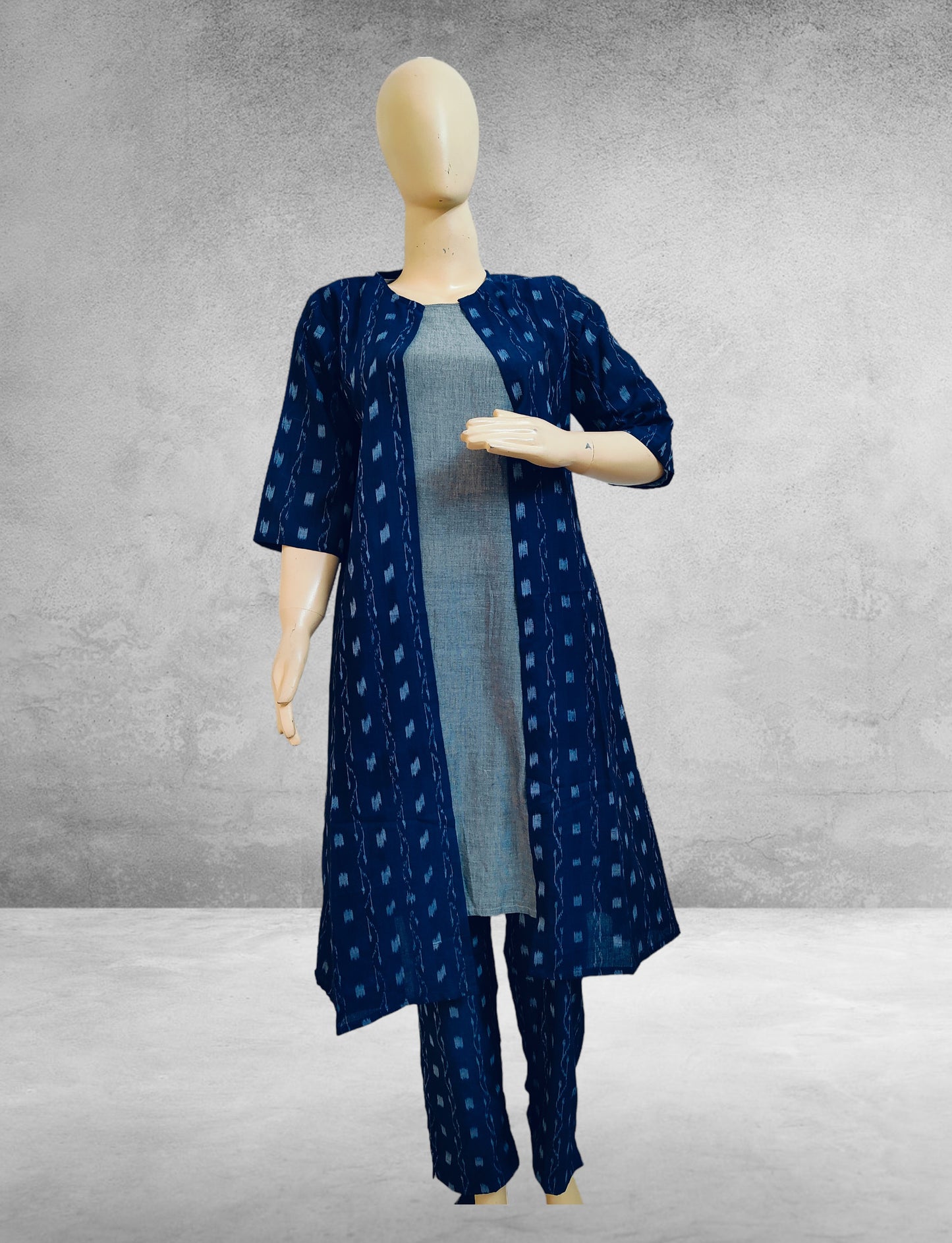 Women Cotton Blue & Grey Shrug Set